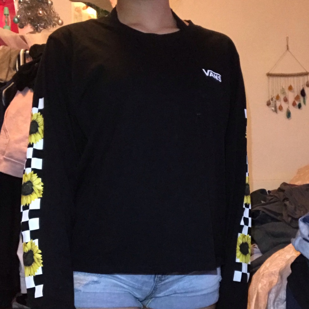 black Vans shirt with sunflowers